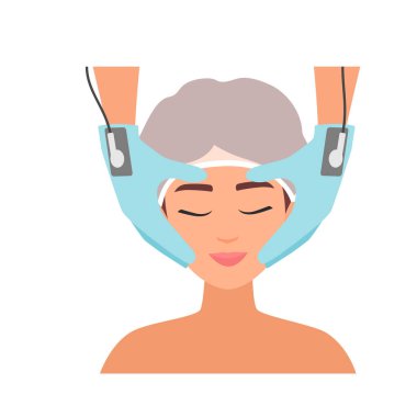 Mikro akım terapi vektör illüstrasyonunun yardımıyla yüz gençleştirme ve tedavi