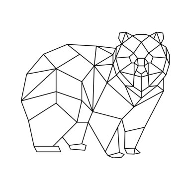 Siyah çizgilerle geometrik şekilleri tasvir eden bir tilki çokgen çizgisi çizimi.