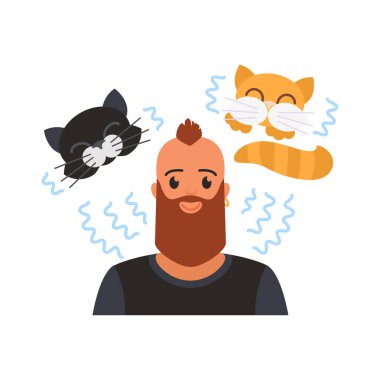 Olumlu düşünceleri olan, başparmaklar ve kalp sembolleriyle çevrili bir kişinin çizimi..