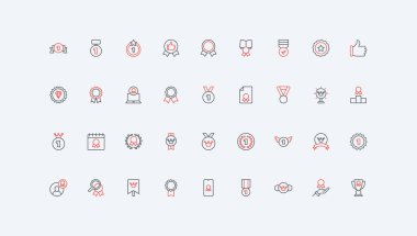 Ödül rozeti ve madalya, yarışmada birincilik ödülü, en kaliteli çizgi ikonu seti. Kazanan kupa, kurdeleli sertifika, mühür, taç ince siyah ve kırmızı çizgili sembol çizimi