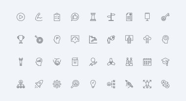 Seminer sunumu, kariyer ince siyah ana hatlı semboller vektör çizimi. İş konferansı, izleyici ve atölye çalışması için eğitim etkinliği, koç ve danışman satırı simgesi setinden bilgi