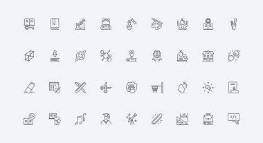 Kitap ve sınıf, mezuniyet şapkası, talimatlar, ince siyah ana hatlı semboller, vektör illüstrasyonları. Okul ve üniversite eğitimi, çevrimiçi eğitim ve kurs, video ders satırı simgesi