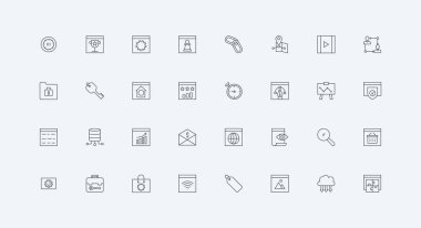 Anahtar kelimelerin analizi, hedef kitle, ince siyah ana hatlı semboller vektör illüstrasyonları. SEO, Arama Motoru optimizasyonu, pazarlama ve iş reklamcılığı strateji çizelgesi simgesi