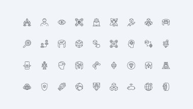 VR gözlükleri ve kulaklıklar, 360 derece panorama, robot ince siyah ana hatlı semboller vektör çizimi. Sanal gerçeklik ve 3D dünya, metaverse, oyun ve eğlence araçları satırı simgesi