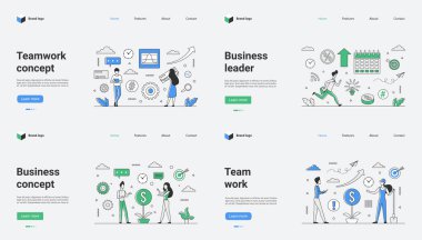 Takım çalışması, iş birliği üzerine odaklanmış iş liderleri için hayati önem taşıyor. Bir ağ şablonu için vektör biçiminde gösterilen bu takım çalışması konseptinde strateji, yenilik ve etkili planlama birleşimi