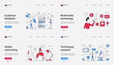Bu web şablon vektör çizimi müşteri geribildirimi, multimedya teknolojisi, küresel ağ fırsatları ve işletmeler için kapsamlı teknoloji araştırmaları gibi çeşitli yönleri vurgular
