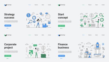 İş stratejisinde finans kavramları, proje görselleri, pazarlama başarıları, bilgi grafikleri ve web şablonu çizimleri yer alıyor.
