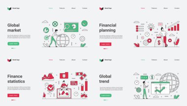 Küresel pazar anlayışları, finansal planlama kaynakları, temel istatistikler ve seyahat bilgileri sunan çeşitli web şablonları keşfedin. Finans siteleri ve sunumlar için mükemmel