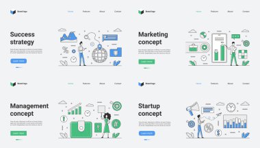 Bu vektör illüstrasyonları iş web şablonları, başarı stratejileri, pazarlama yaklaşımları, yönetim teknikleri ve yenilikçi başlangıç fikirleri gibi gösterim kavramları için tasarlanmıştır.