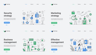 Bu web şablonu, girişimci girişimlerinizi artırmak için Güvenlik, Pazarlama, İş Yönetimi ve Etkili Yönetimdeki stratejileri vurgulayan canlı çizimler içerir.