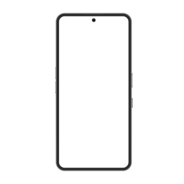 Gerçekçi vektör trendi jenerik modern çerçevesiz akıllı telefon modeliyle boş beyaz ekran izole edildi