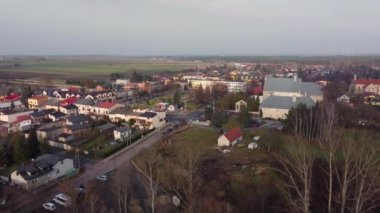 Widawa village seen from above, Polish countryside landscape.