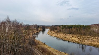 Bahar günü Widawka Nehri, Polonya.