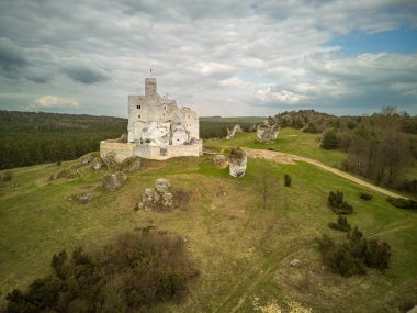 Polonya 'nın Mirow kasabasındaki bir ortaçağ şatosunun kalıntıları..