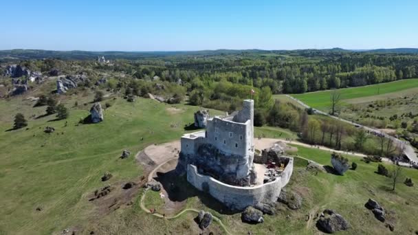 Ruiny Średniowiecznego Zamku Miejscowości Mirow Polska — Wideo stockowe