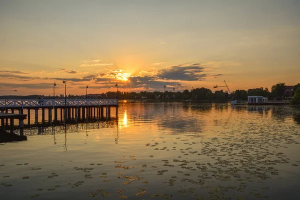 stock image Lake in the city of Ostroda, Poland.