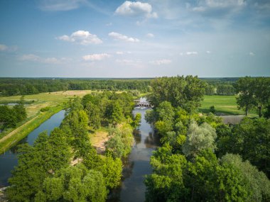 Orta Polonya 'daki küçük kıvrımlı Grabia nehri.