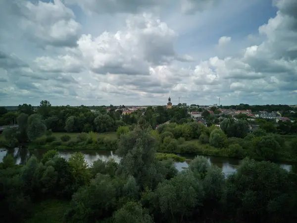 Город Бурзенин Реке Варта Вид Сверху Польша — стоковое фото