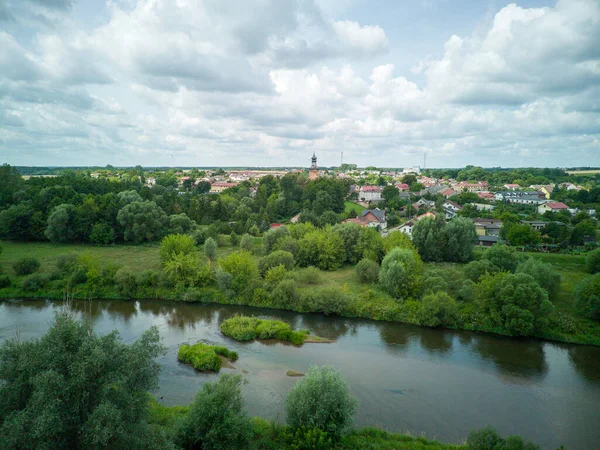 Ville Burzenin Sur Rivière Warta Vue Haut Pologne — Photo