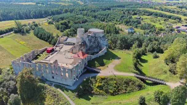 Ruinen Einer Mittelalterlichen Burg Dorf Rabsztyn Polen — Stockvideo
