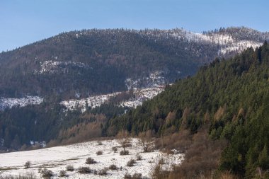 Slovak Tatra Dağlarında kış karla dolu.