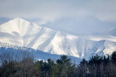 Slovak Tatra Dağlarında kış karla dolu.