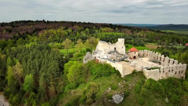 Polonya Nın Rabsztyn Köyündeki Şatonun Kalıntıları — Stok video