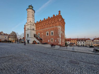 The city of Sandomierz with its churches, town hall and castle shown from above. clipart