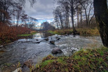 Bulutlu bir günde nehirde sonbahar.
