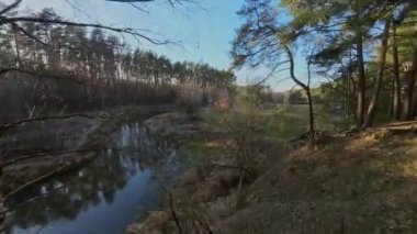 Aralık 'ta küçük bir nehrin üzerinden alçak uçuş.