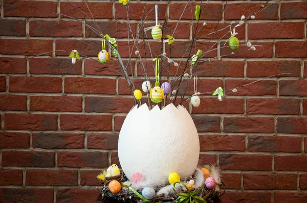 Osterei Frohe Ostern Osterferien Hasenjagd Beginnt Eiersuche Traditionelle Bemalte Eier — Stockfoto