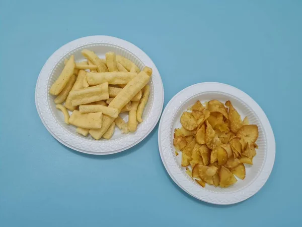 Gebratene Snacks Mit Knusprigem Geschmack Nämlich Lange Cracker Und Maniok — Stockfoto