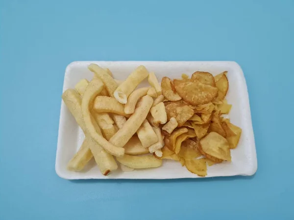 Petiscos Fritos Com Sabor Crocante Seja Bolachas Longas Batatas Fritas — Fotografia de Stock