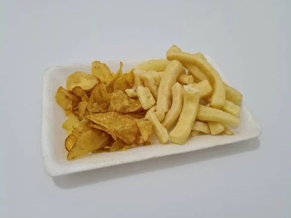 Snack Fritti Con Sapore Croccante Cioè Cracker Lunghi Patatine Manioca — Foto Stock