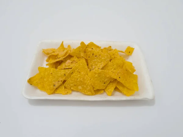 Chrupiące Chipsy Wykonane Kukurydzy Innych Składników Pikantnym Smaku — Zdjęcie stockowe