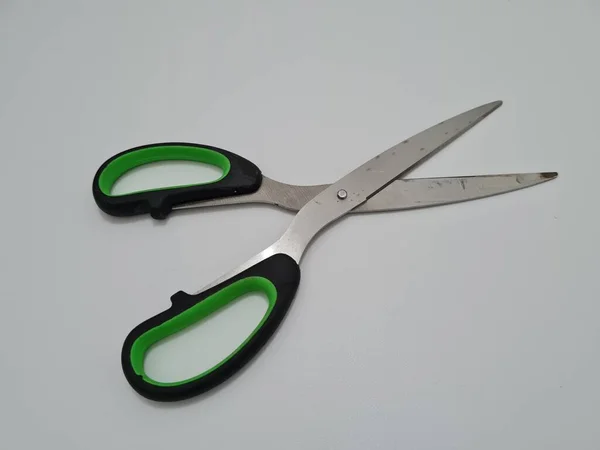 Scissors Green Handles Useful Cutting Paper Other Materials — Stock Photo, Image