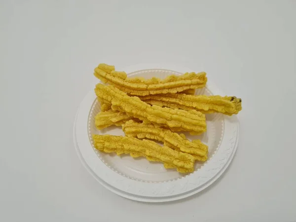 Knusprige Gelbe Cracker Mit Herzhaftem Geschmack Können Als Snack Oder — Stockfoto