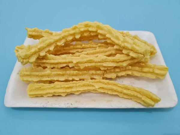 Knapperige Gele Crackers Met Een Hartige Smaak Kunnen Gegeten Worden — Stockfoto