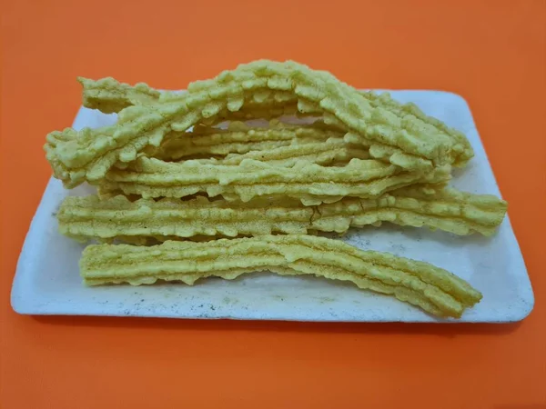 Crispy Yellow Crackers Savory Taste Can Eaten Snack Side Dish — Stock Photo, Image