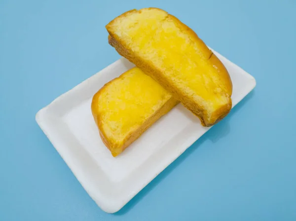Pão Pente Marrom Amarelo Com Propagação Manteiga Doce Adequado Para — Fotografia de Stock