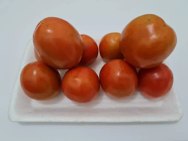Los Tomates Rojos Frescos Contienen Mucha Fibra Vitaminas Que Son — Foto de Stock