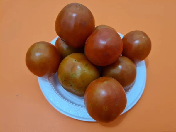 Φρέσκες Κόκκινες Ντομάτες Περιέχουν Πολλές Φυτικές Ίνες Και Βιταμίνες Που — Φωτογραφία Αρχείου