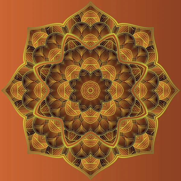 Vector Mandala Brown Color Yellow Gold Outline — Stock Vector