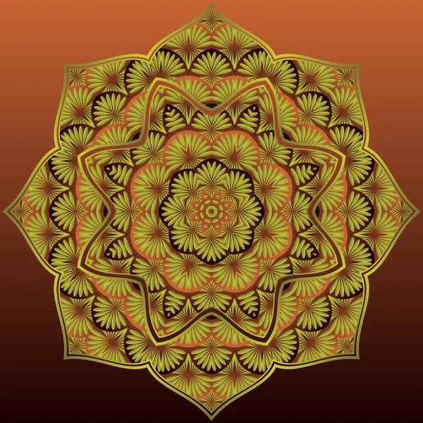 Mandala Vectorial Color Marrón Con Contorno Oro Amarillo — Vector de stock