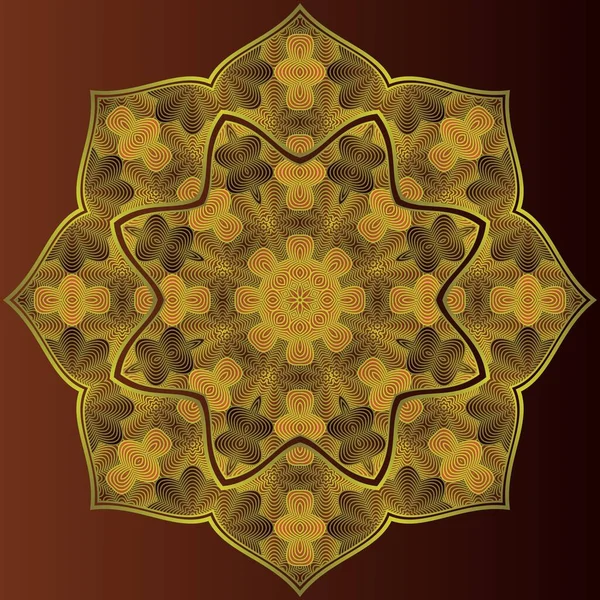 Vektor Mandala Hnědé Barvě Žlutým Zlatým Obrysem — Stockový vektor