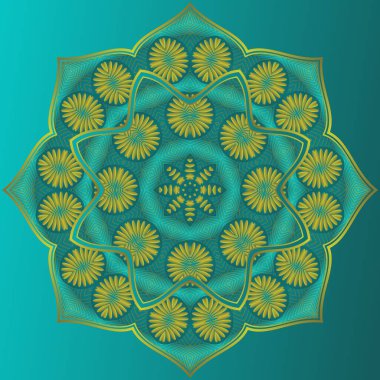 Sarı çizgili yeşil siyah bir vektör mandala.