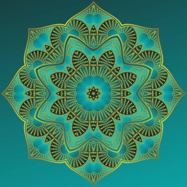 Sarı çizgili yeşil siyah bir vektör mandala.