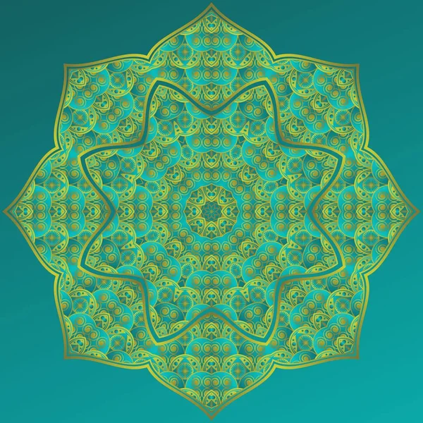 Mandala Vectorial Combinación Verde Negro Con Contorno Oro Amarillo — Archivo Imágenes Vectoriales