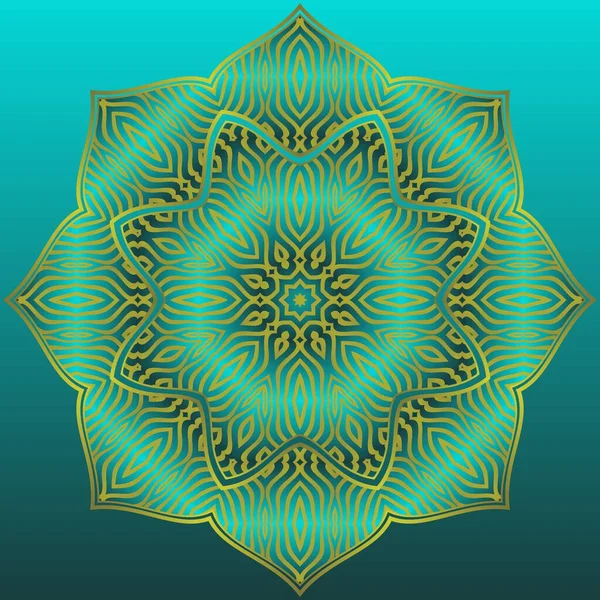 Vector Mandala Πράσινο Μαύρο Συνδυασμό Κίτρινο Χρυσό Περίγραμμα — Διανυσματικό Αρχείο
