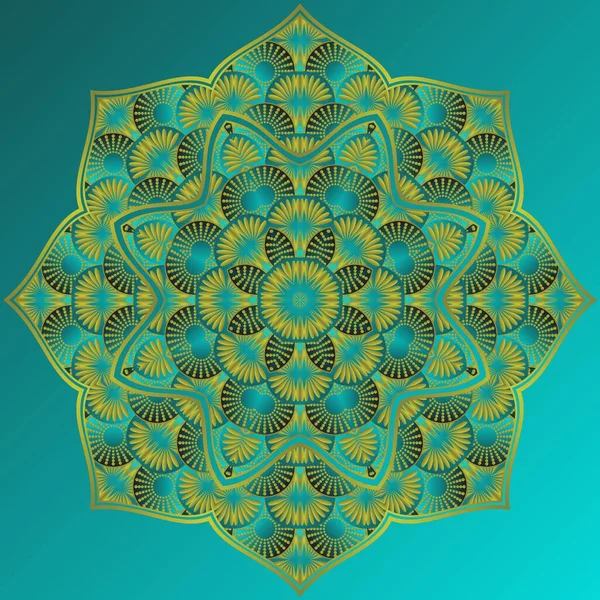 Vektor Mandala Dalam Kombinasi Hitam Hijau Dengan Garis Luar Emas - Stok Vektor